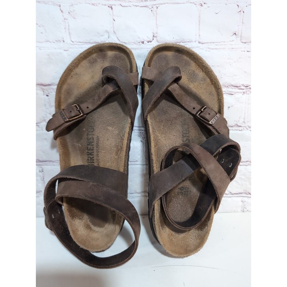 Birkenstock Yara Leather Strappy Sandal Size 36 US 5.0 Mocha Brown Ankle Strap - Picture 2 of 14